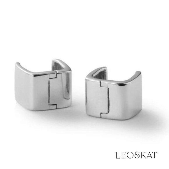 Extra Chunky Square Huggie Earrings. 925 Sterling Silver. #1057 - Picture 3 of 9